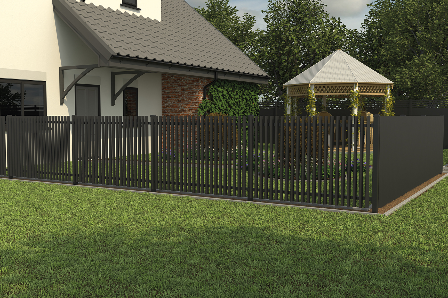 Marano Railings Blade 45, Aluminium, black sand, concrete-in fh brundle