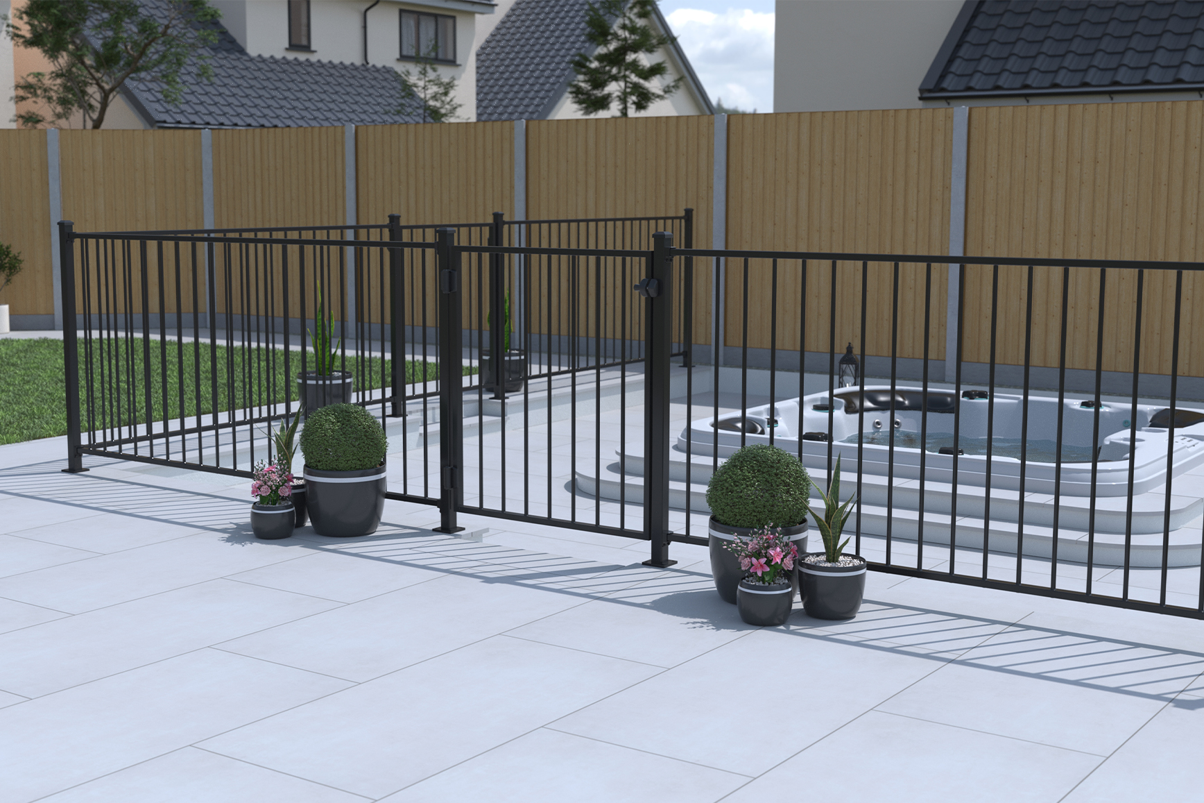 Marano Aluminium Railings - Simplicity, Bolt Down/Concrete In in 1 or 1.2m high, Black Gloss fh brundle
