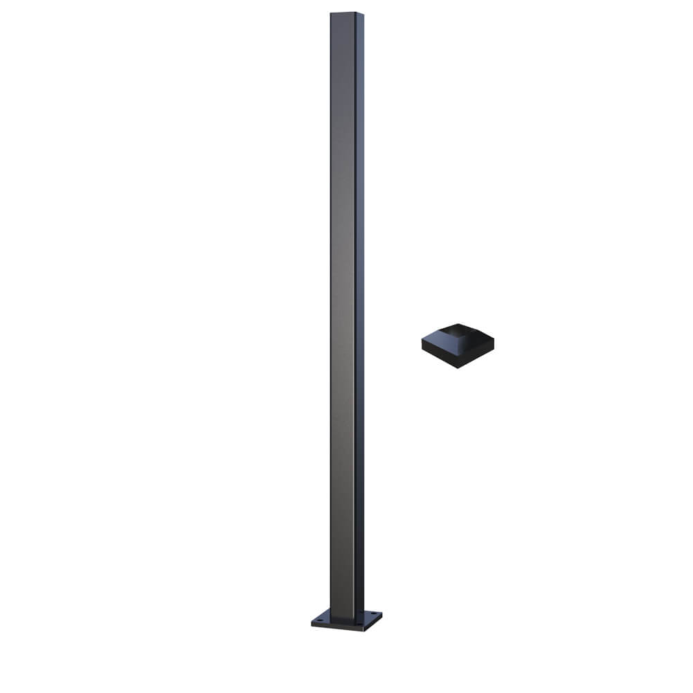 Marano Aluminium Post 50mm + Cap - 1200mm fence Bolt-Down Flange - Black - 1250mm 