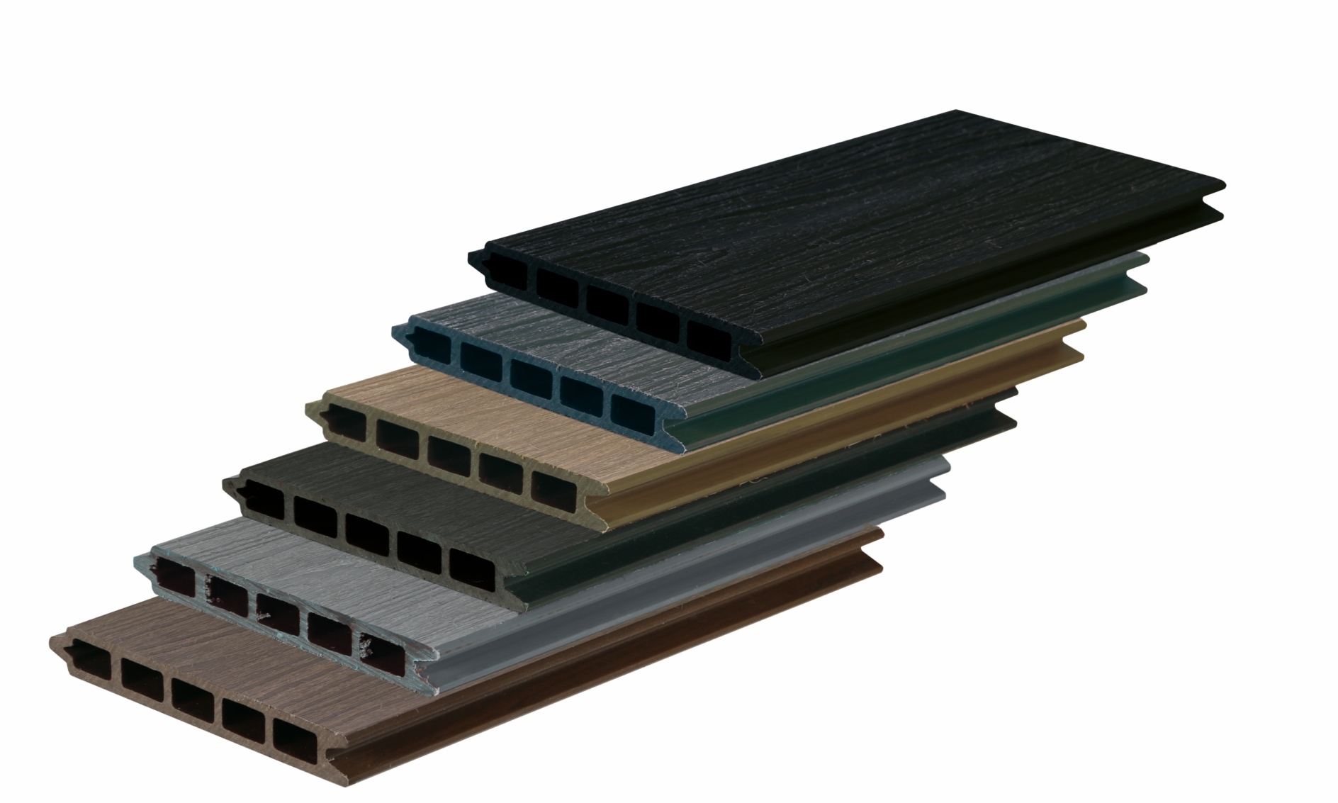 A range of colours of Rinato Composite Fence and Gate Infill boards A range of colours of Rinato Composite Fence and Gate Infill boards